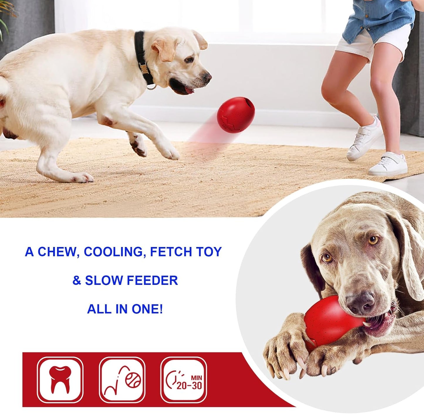 Interactive Treat Dispensing Dog Toy, Chew Toy for Aggressive Chewers, Fun Fetch, Durable & Dishwasher Safe (Red Egg)