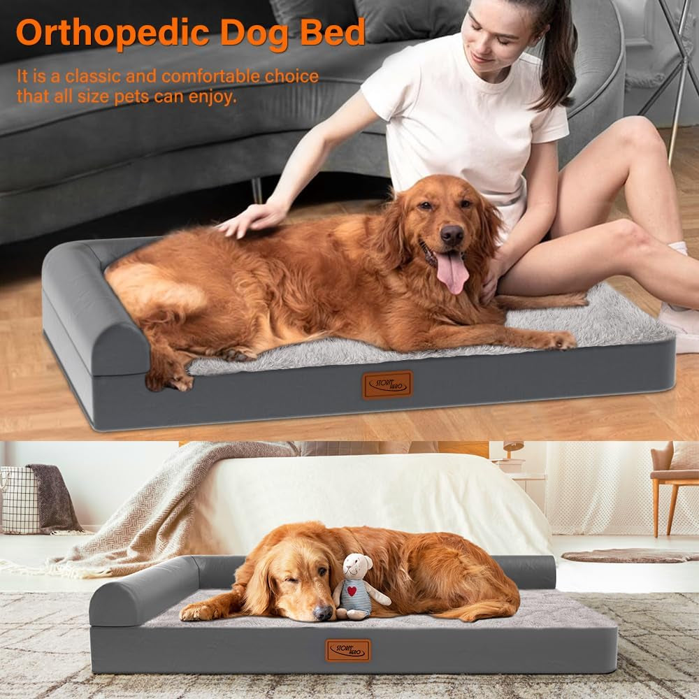 Stormhero Orthopedic Dog Bed, Large Dog Sofa Beds for Medium, Large Dogs, Memory Foam Anxiety Pet Bed X Large with Warm Mattress Cushion, Washable Dog Bedding Firm Support Pet Crate Bed