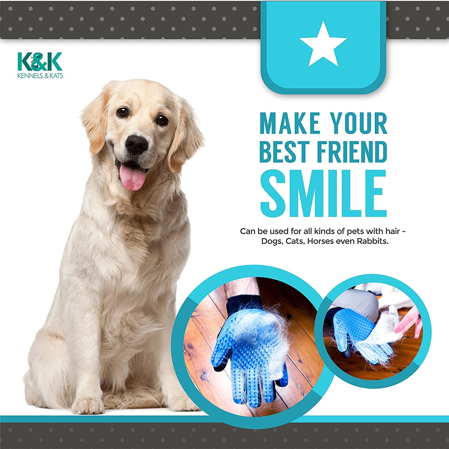 [Premium]K&K Pet Grooming Glove Gift Set. Easy, Mess Free Deshedding for Cat/Dog/Horse. One Pair Gentle BPA Free Mitt+Free Bath Brush for All Pet Hair Removal Needs-For a Clean Home & Happy Fur Babies