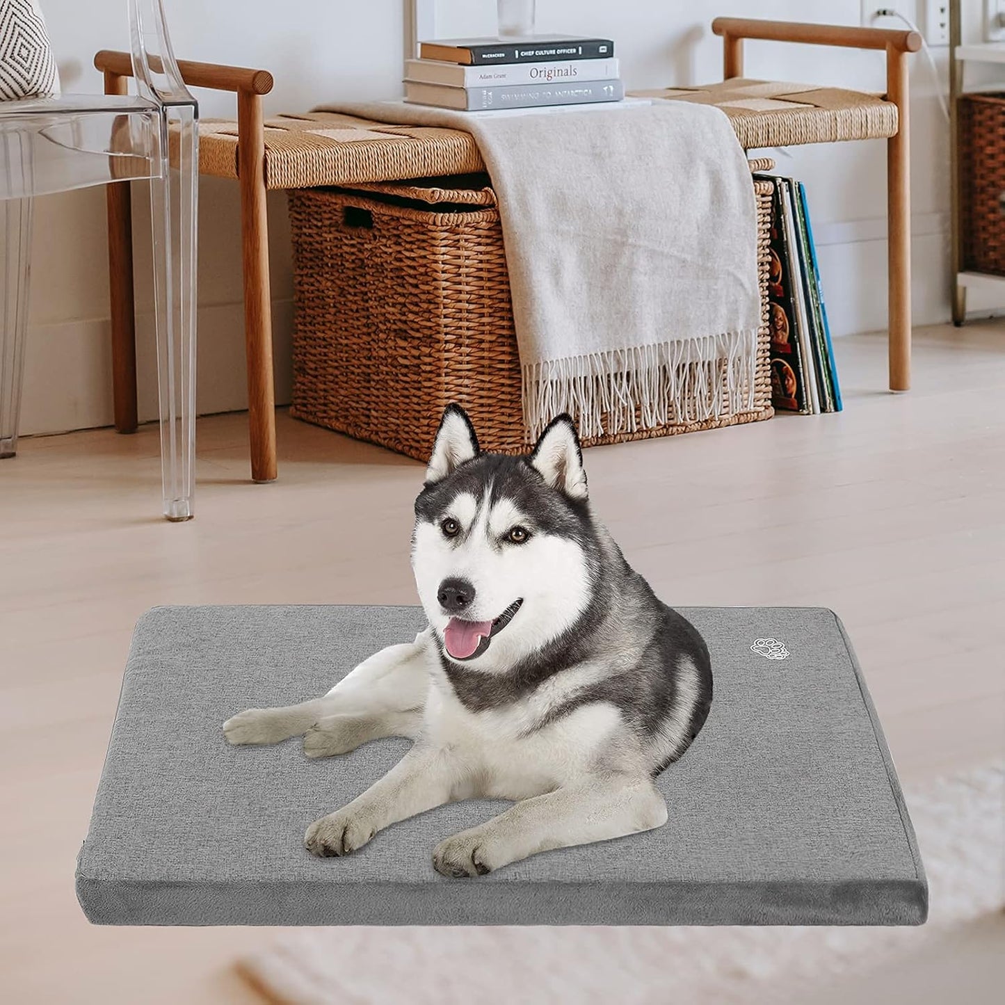 Stylish Dog Bed Mat Dog Crate Pad Mattress Reversible (Cool and Warm), Water Proof Linings, Removable Machine Washable Cover, Firm Support Pet Crate Bed for Small to Xx-Large Dogs, Grey