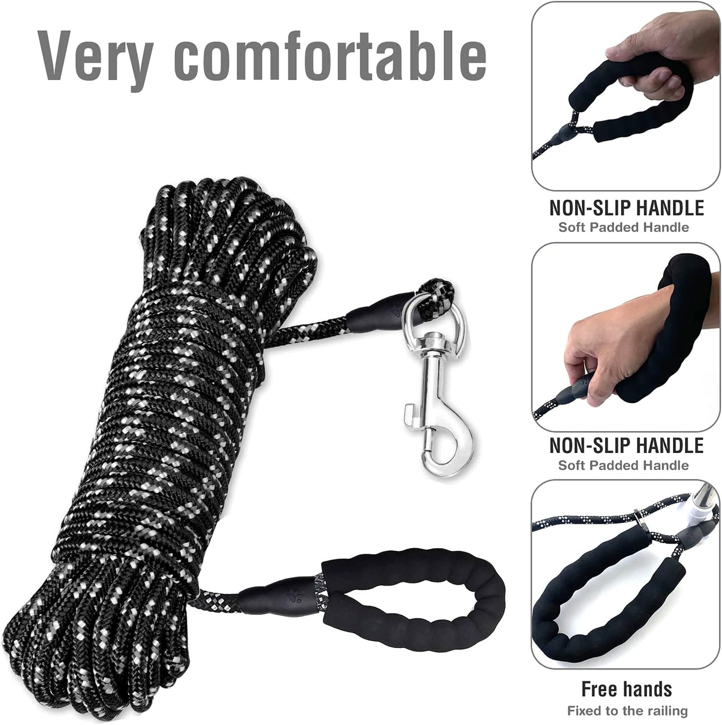 Dog Training Lead,Long Leads Rope Nylon Floatable Long Reflective Recall with Comfortable Handle for Hiking,Camping,Walking (100FT/30M)