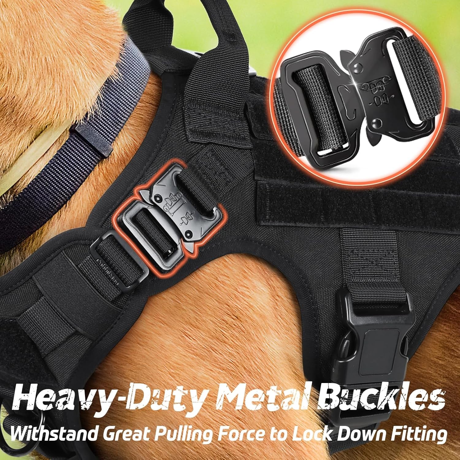 Tactical Dog Harness for Large Dogs, Military Dog Harness with Handle, No-Pull Service Dog Vest with Molle & Loop Panels, Adjustable Dog Vest Harness for Training Hunting Walking, Black, M