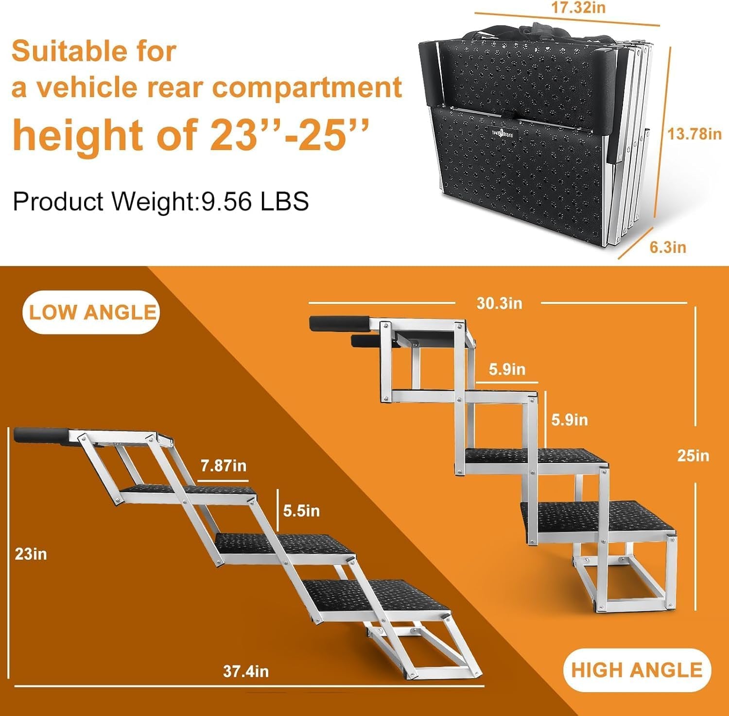 Foldable Dog Car Ramp for Large Dogs, 4 Steps Portable Large Dog Steps for Car Truck SUV High Bed, Aluminum Dog Stairs with Non-Slip Surface, Outdoor Dog Ramp Stairs for Dogs Max up to 200Lbs