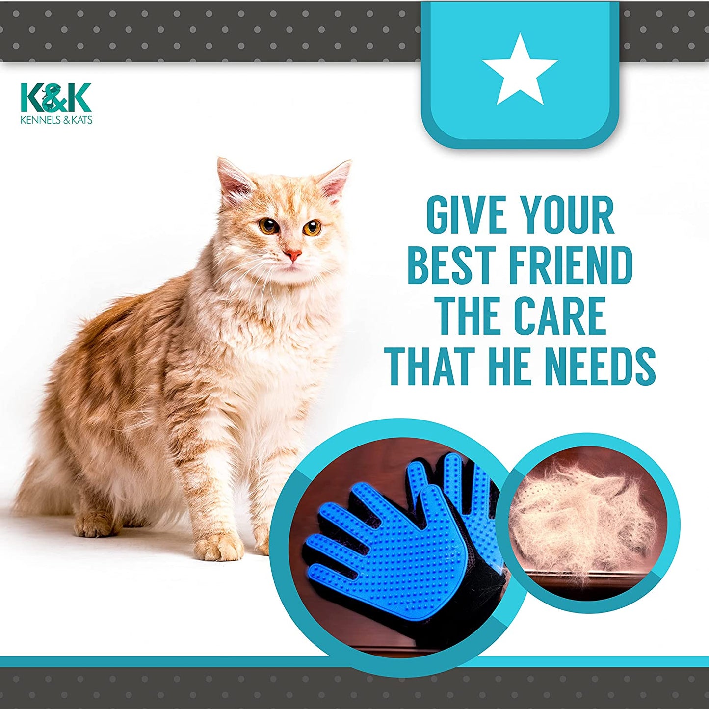 [Premium]K&K Pet Grooming Glove Gift Set. Easy, Mess Free Deshedding for Cat/Dog/Horse. One Pair Gentle BPA Free Mitt+Free Bath Brush for All Pet Hair Removal Needs-For a Clean Home & Happy Fur Babies