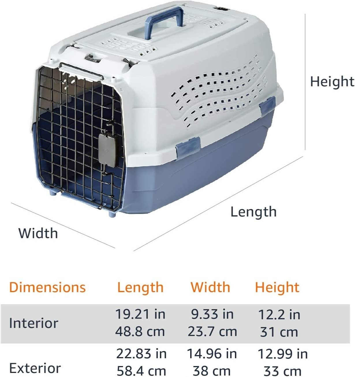 2-Door Top Load Hard-Sided Dog and Cat Kennel Travel Carrier, 58 Centimeters