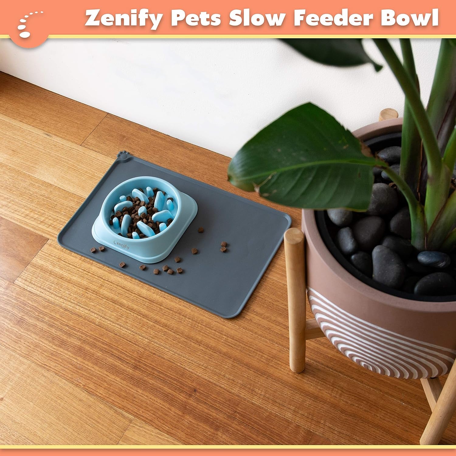 Zenify Dog Bowl Slow Feeder - Large 500Ml Healthy Eating Pet Interactive Feeder with Anti-Skid Non-Slip Grip Base to Reduce Overeating Bloating Vomiting Obesity for Wet Dry Raw Food and Water (Light Blue)