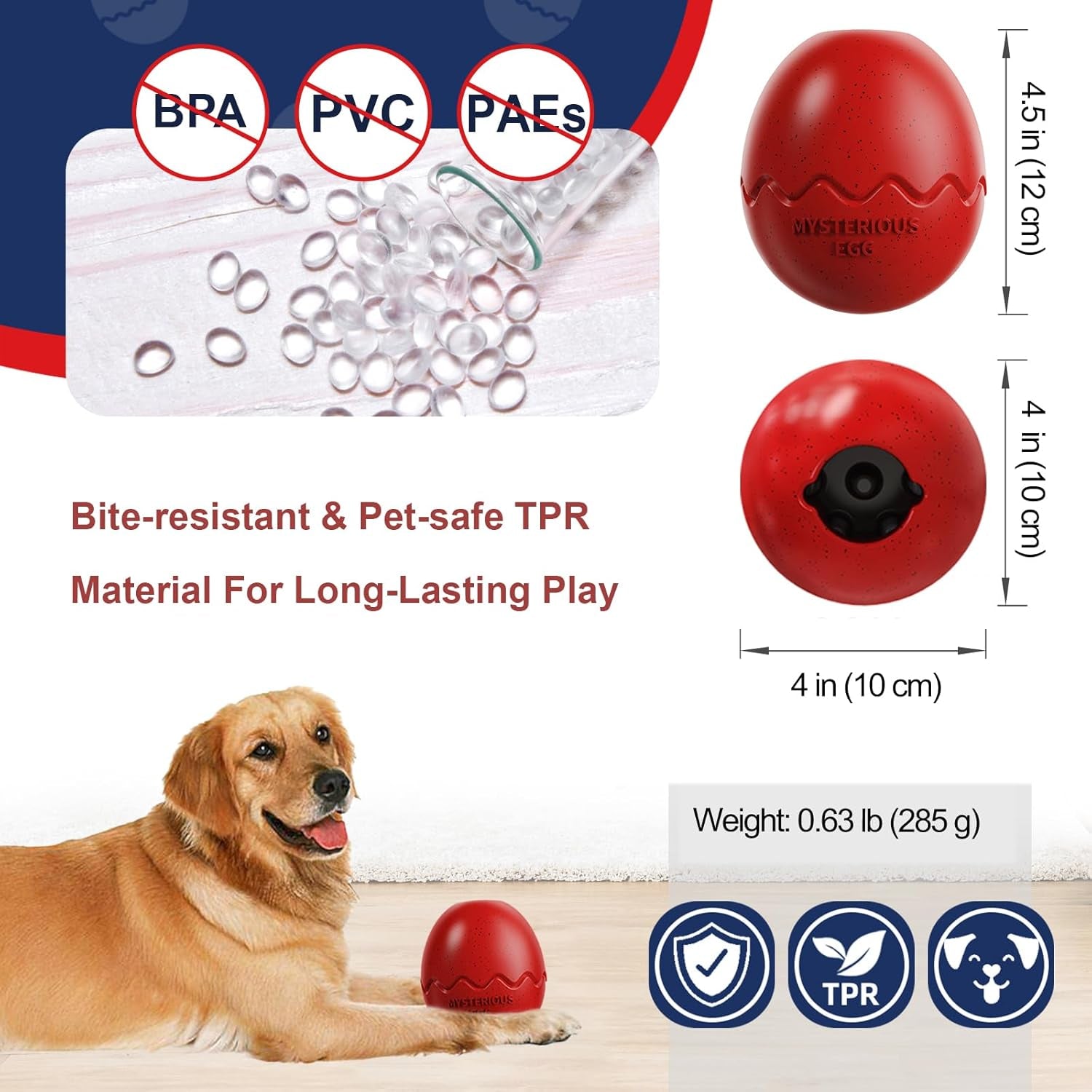 Interactive Treat Dispensing Dog Toy, Chew Toy for Aggressive Chewers, Fun Fetch, Durable & Dishwasher Safe (Red Egg)