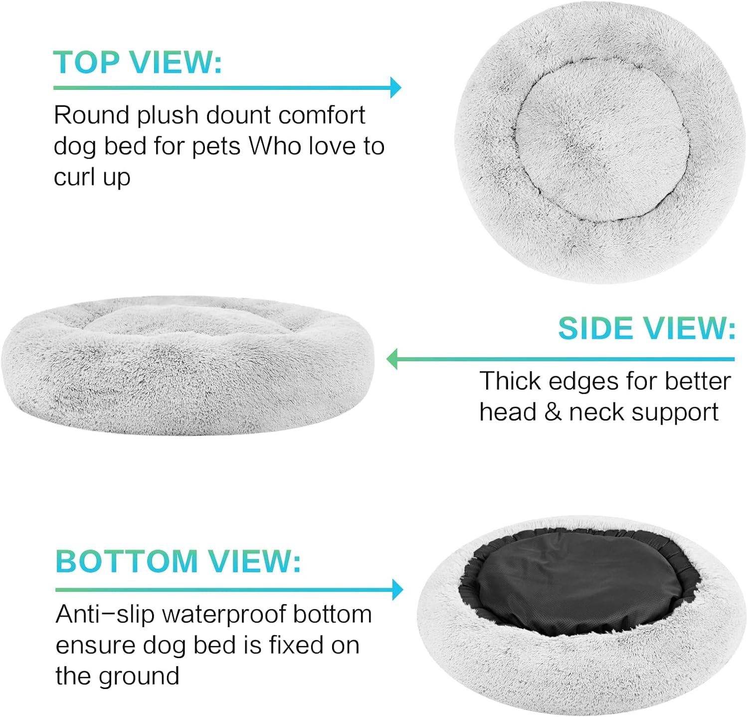 Calming Dog Bed, anti Anxiety Dog Bed, Plush Donut Dog Bed for Small Dogs, Medium, Large & X-Large, Soft Fuzzy Comfy Dog Bed in Faux Fur, Washable Cuddler Pet Bed, Multiple Sizes XS-XL (X-Large | 110Cm, Light Grey)