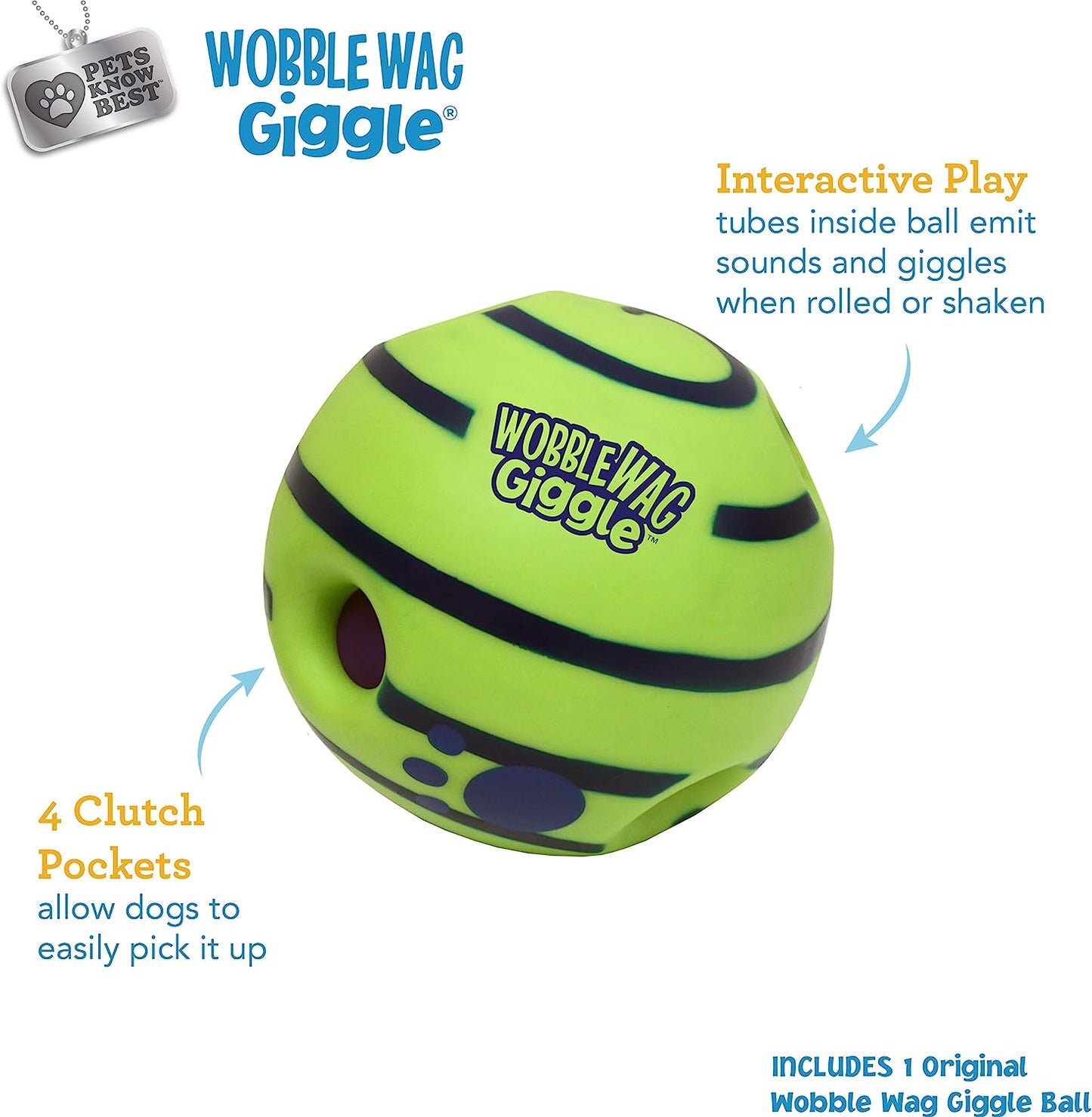 WG021236 Ball, Interactive Dog Toy, Fun Giggle Sounds, as Seen on TV Green Medium