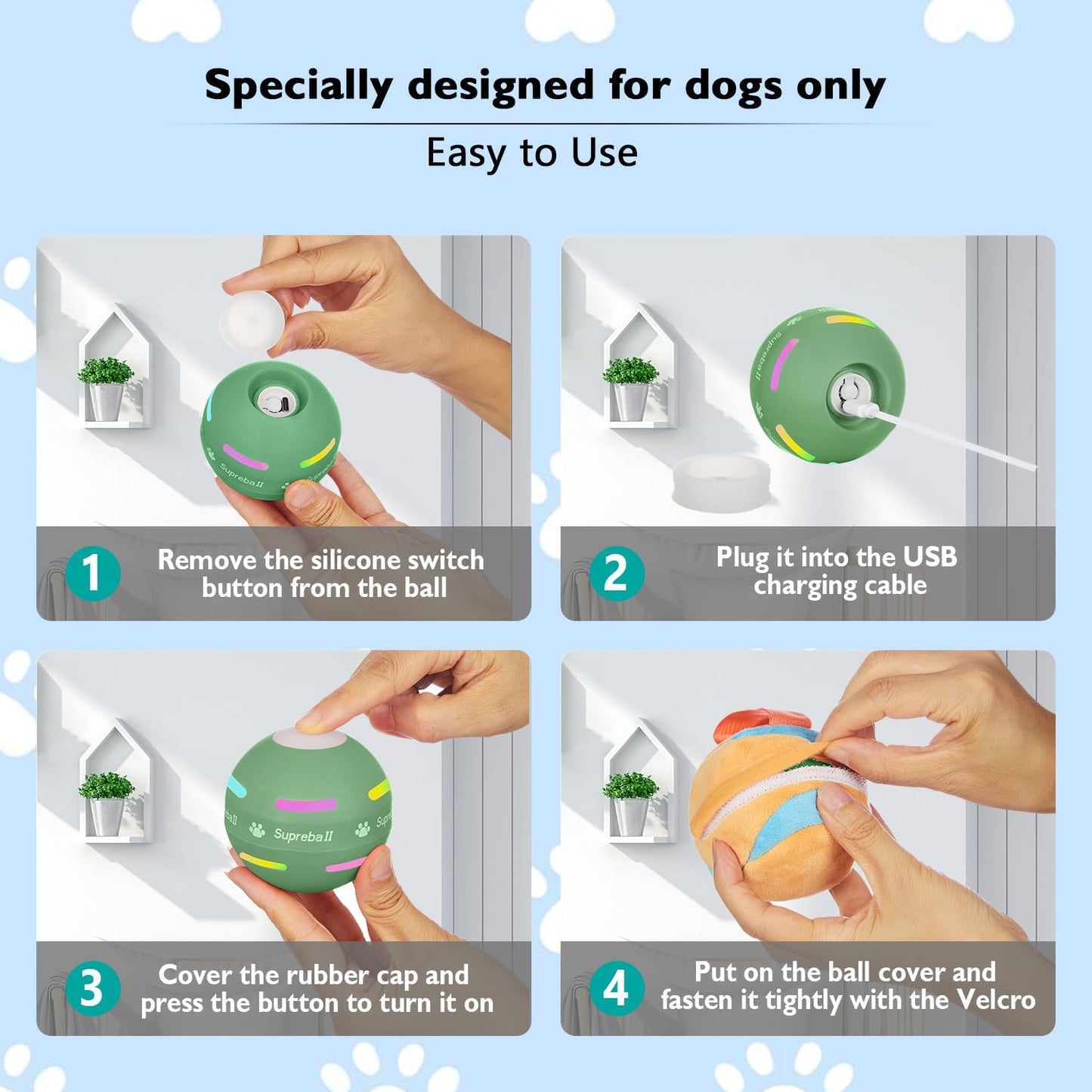 Dog Balls,The 3Rd Generation Interactive Toys for Puppy/Small/Medium/Large Dogs,Improved Dog Rolling Effect Tennis Ball with Strap, Tough Motion Activated Automatic Moving Dog Ball Toys