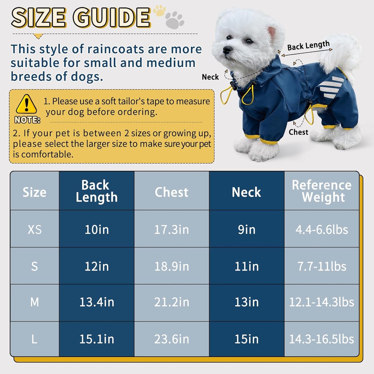 Dog Raincoat, Waterproof Dog Rain Jacket with Hood, Dog Rain Coat with Leash Hole, Reflective Strap for Small Medium Dogs, Lightweight Puppy Clothes(Blue,S)