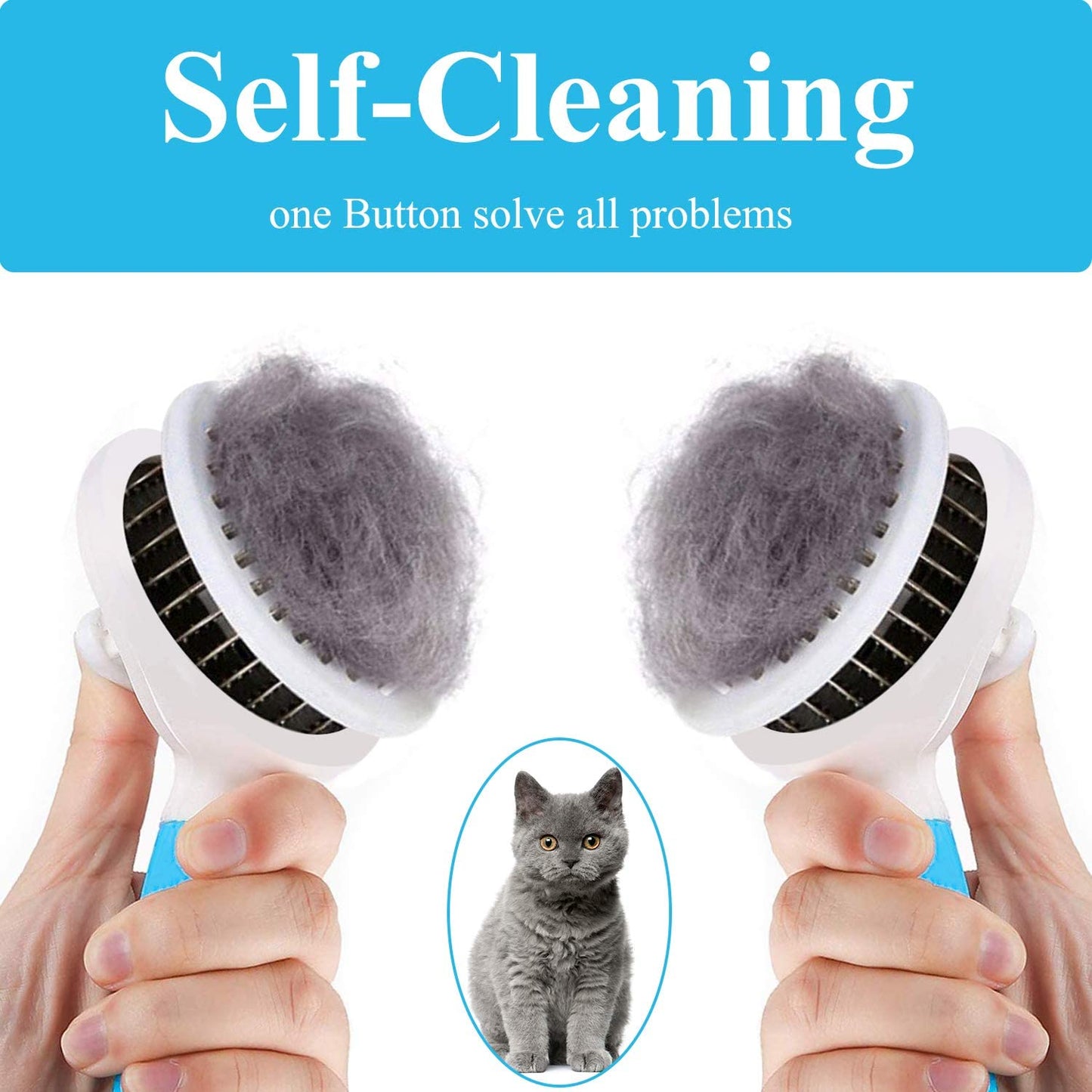 Cat Brush, Self Cleaning Slicker Brushes for Shedding and Grooming Removes Loose Undercoat, Mats and Tangled Hair Grooming Comb for Cats Dogs Brush Massage-Self Cleaning