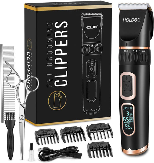 Dog Clippers 3-Speed Low Noise Cordless Pet Grooming Tools for Small & Large Pets with Thick & Heavy Coats (Black)