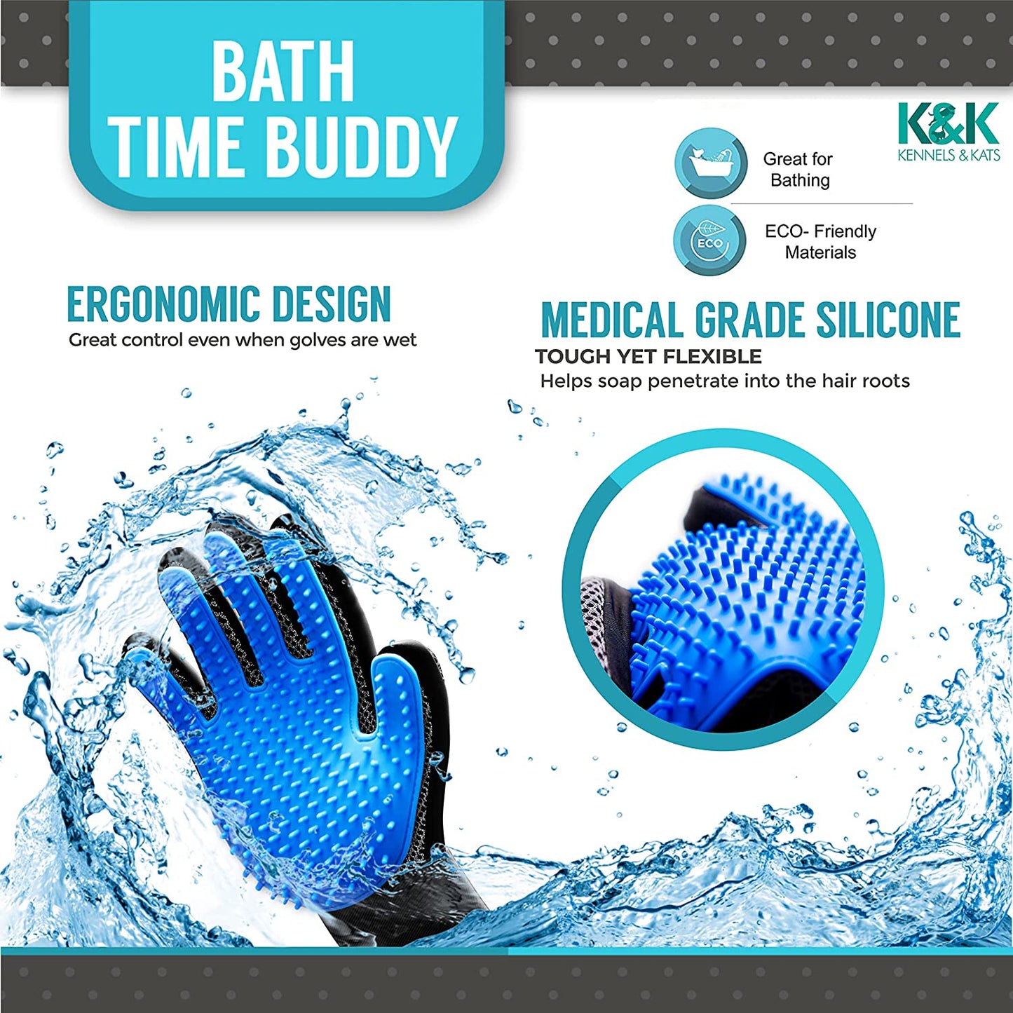 [Premium]K&K Pet Grooming Glove Gift Set. Easy, Mess Free Deshedding for Cat/Dog/Horse. One Pair Gentle BPA Free Mitt+Free Bath Brush for All Pet Hair Removal Needs-For a Clean Home & Happy Fur Babies