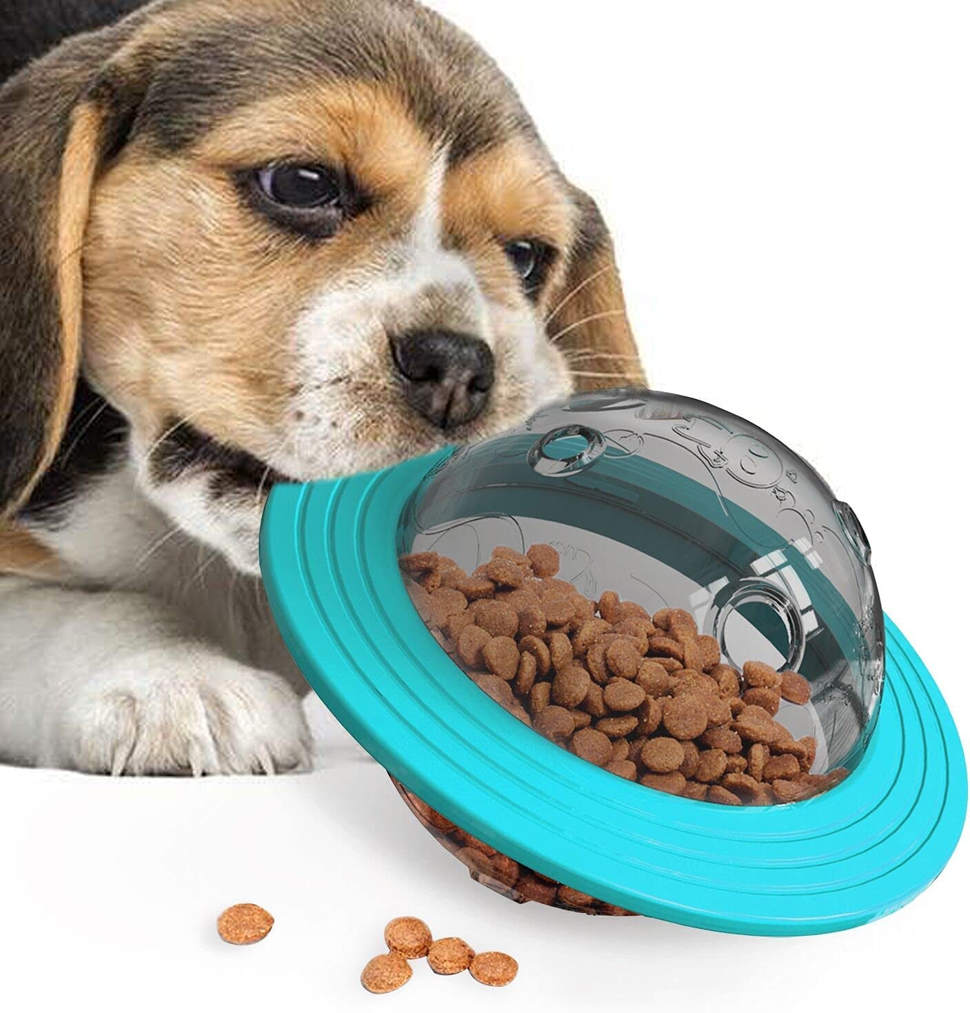 Planet Dog Toy,Frisbee Toys Interactive Food Treat Dispensing Dog Treat Toys for Small Medium Large Dogs,Dog Puzzle Toys Develop Dog Intelligence,Safe and Environmentally Friendly,Anti-Bite Dog Treat Ball. (Lake Blue)