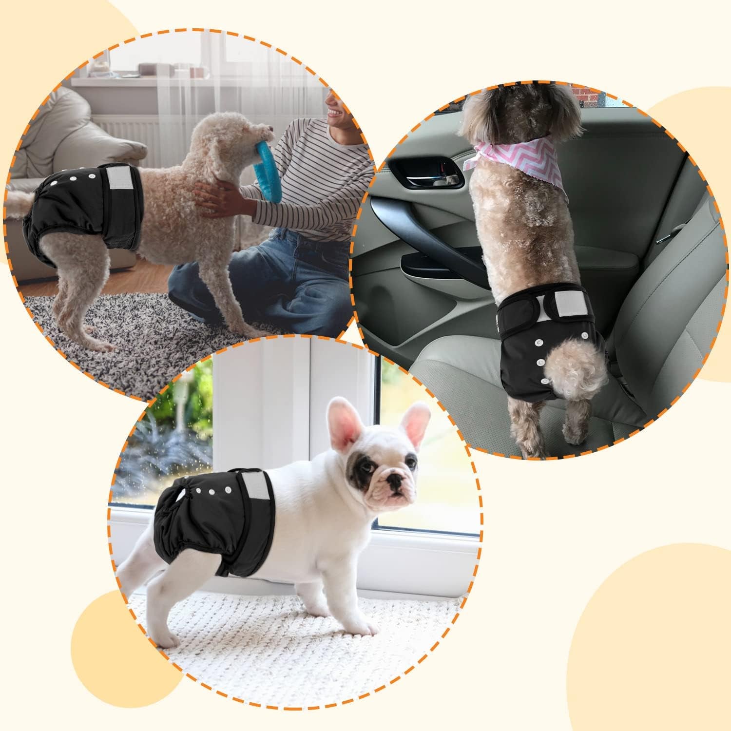 Reusable Dog Nappies Female, 3 Pack No Leak Washable Dog Period Pants Super Absorbent Dog Heat Pants Comfortable Sanitary Dog Diapers with Adjustable Buttons for Small Medium Large Dogs