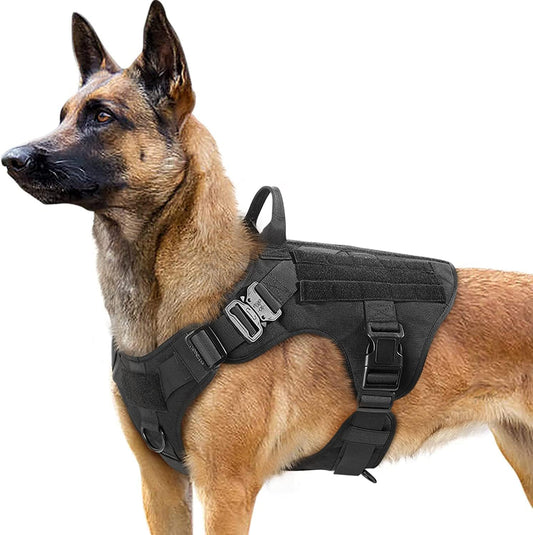 Tactical Dog Harness for Large Dogs, Military Dog Harness with Handle, No-Pull Service Dog Vest with Molle & Loop Panels, Adjustable Dog Vest Harness for Training Hunting Walking, Black, M