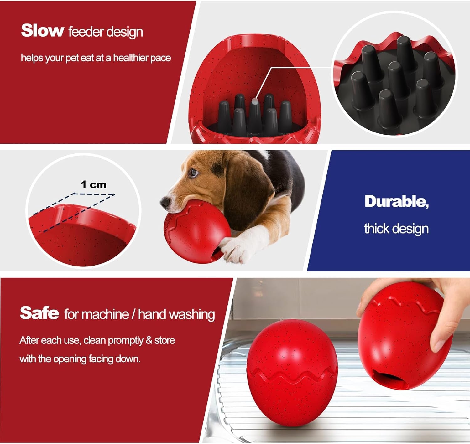 Interactive Treat Dispensing Dog Toy, Chew Toy for Aggressive Chewers, Fun Fetch, Durable & Dishwasher Safe (Red Egg)