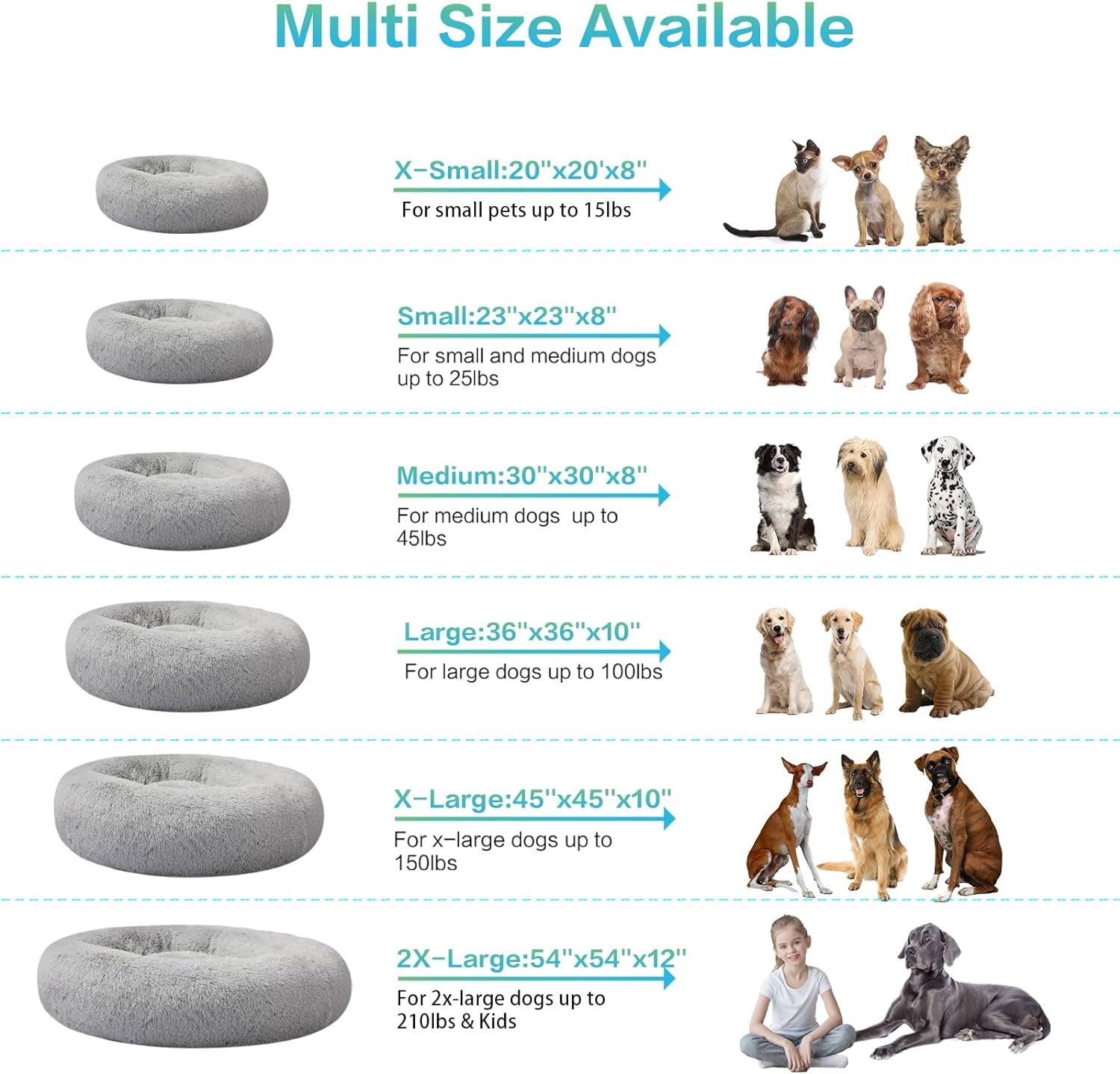 Calming Dog Bed, anti Anxiety Dog Bed, Plush Donut Dog Bed for Small Dogs, Medium, Large & X-Large, Soft Fuzzy Comfy Dog Bed in Faux Fur, Washable Cuddler Pet Bed, Multiple Sizes XS-XL (X-Large | 110Cm, Light Grey)