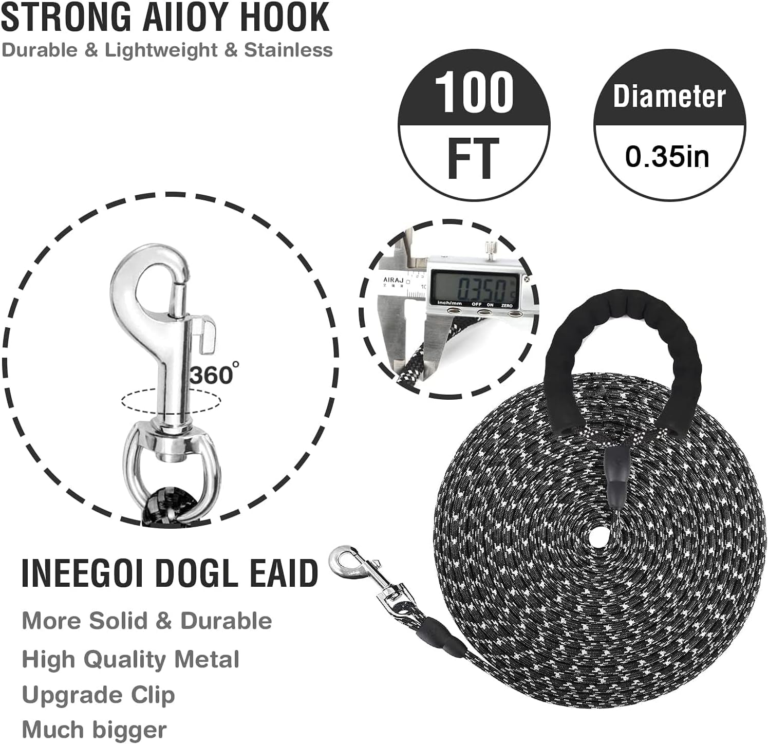 Dog Training Lead,Long Leads Rope Nylon Floatable Long Reflective Recall with Comfortable Handle for Hiking,Camping,Walking (100FT/30M)