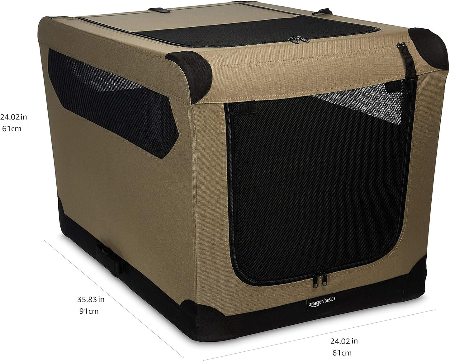 2-Door Collapsible Soft-Sided Folding Travel Crate Dog Kennel, Large, 60 X 60 X 91 Cm, Tan