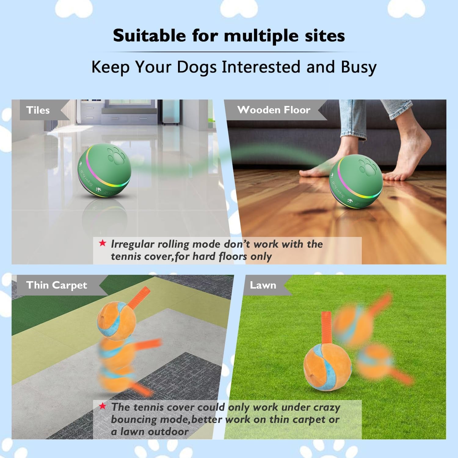 Dog Balls,The 3Rd Generation Interactive Toys for Puppy/Small/Medium/Large Dogs,Improved Dog Rolling Effect Tennis Ball with Strap, Tough Motion Activated Automatic Moving Dog Ball Toys