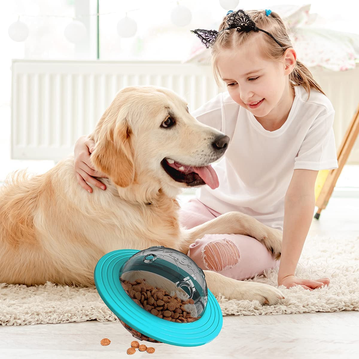 Planet Dog Toy,Frisbee Toys Interactive Food Treat Dispensing Dog Treat Toys for Small Medium Large Dogs,Dog Puzzle Toys Develop Dog Intelligence,Safe and Environmentally Friendly,Anti-Bite Dog Treat Ball. (Lake Blue)