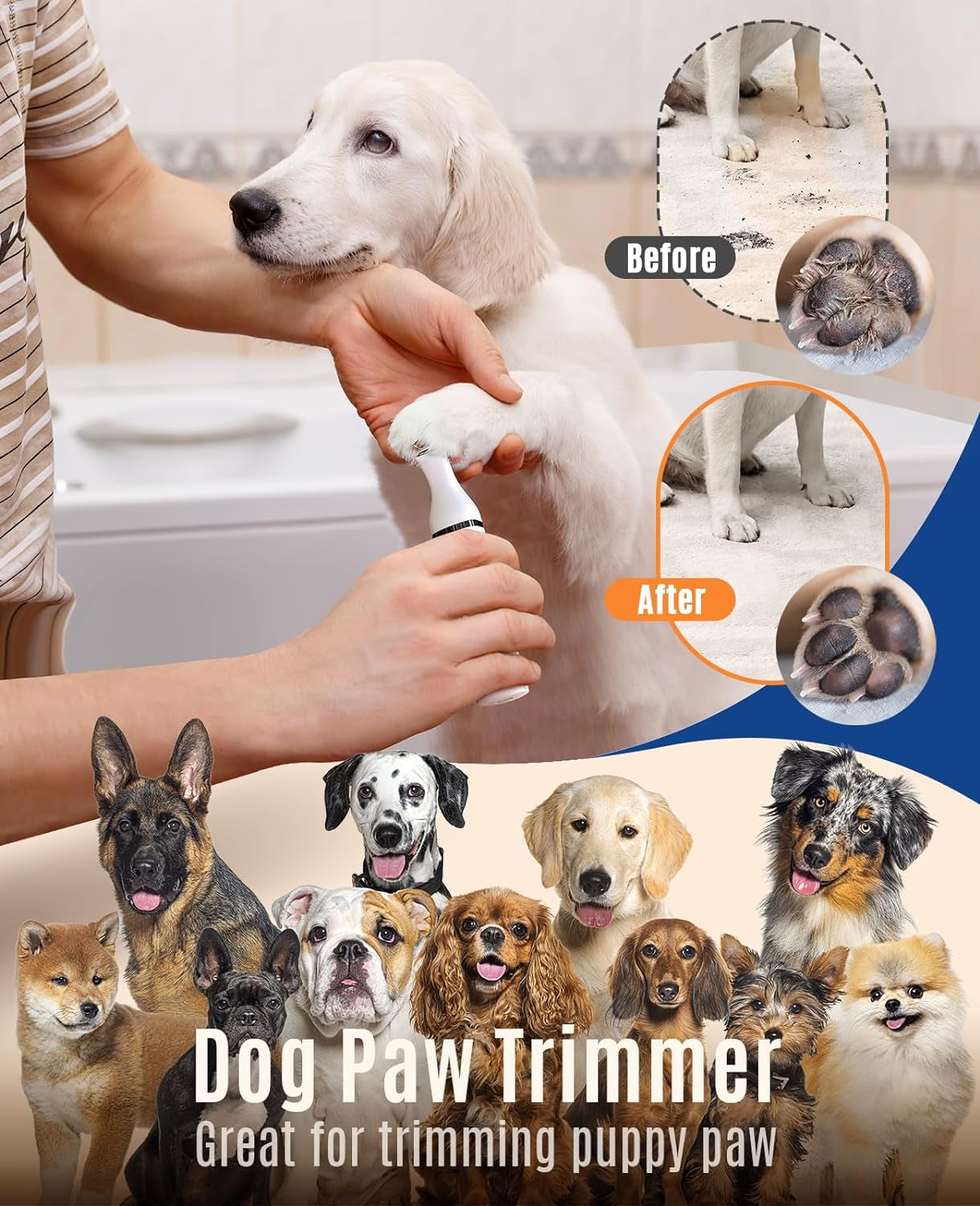 Dog Clippers with Double Blades,Cordless Small Pet Hair Grooming Trimmer,Low Noise for Trimming Dog'S Hair around Paws, Eyes, Ears, Face, Rump (White)