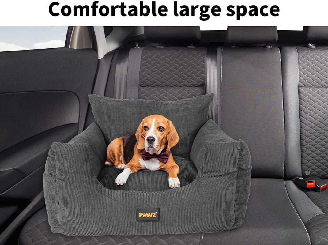 Pet Car Booster Seat Dog Protector Portable Travel Bed Removable Cover Grey M, Dog Car Seat with 2 Side Pocket, Safety Belt, 2 in 1 Pet Booster Seat Convert to Pet Bed for Front Seats