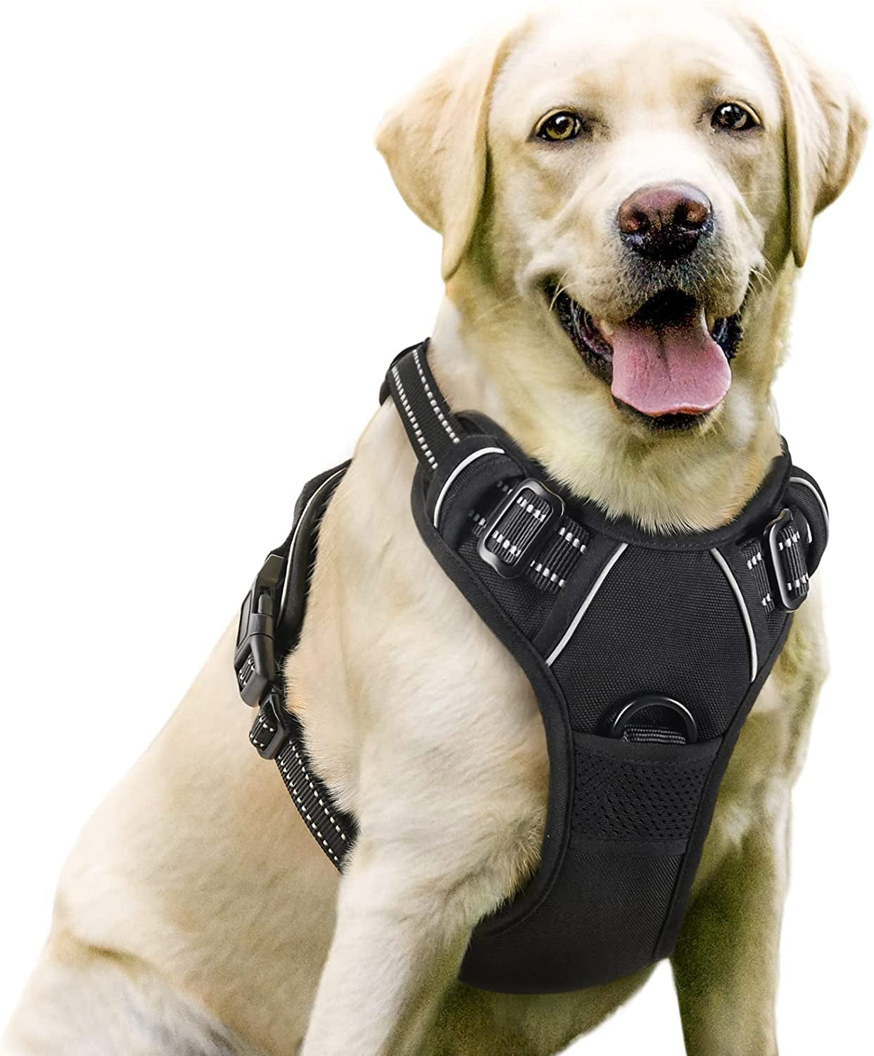 Dog Harness No-Pull Pet Harness Adjustable Outdoor Pet Vest 3M Reflective Oxford Material Vest for Dogs Easy Control for Small Medium Large Dogs, Black, L