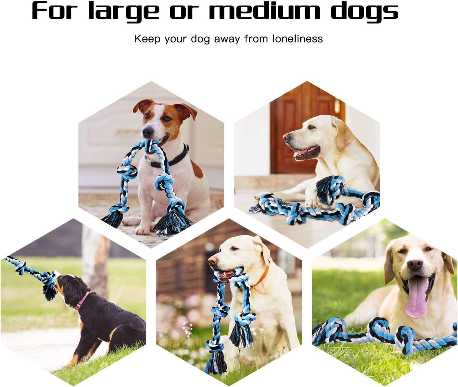 Dog Rope Toys for Aggressive Chewers, Heavy Duty Dog Toys for Medium Large Dogs, Tough Twisted Rope Toy with 5 Knots