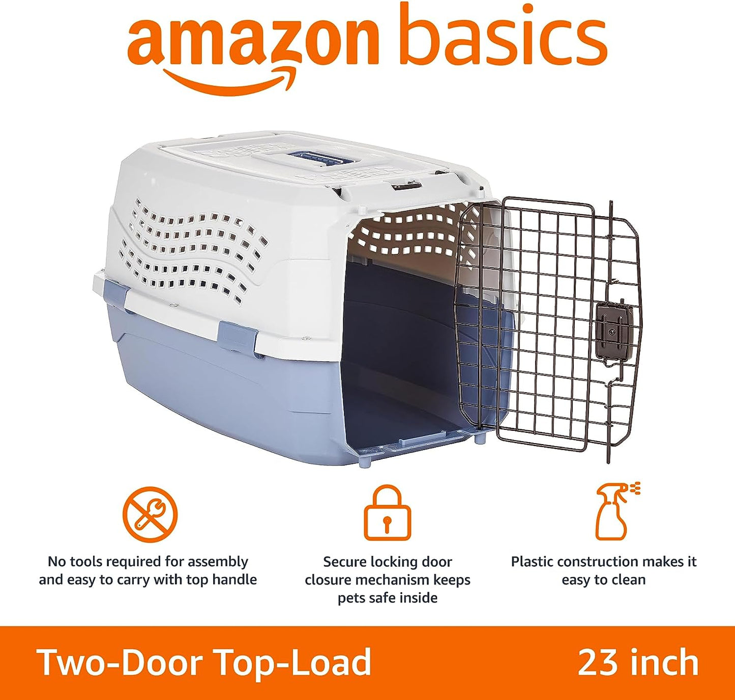 2-Door Top Load Hard-Sided Dog and Cat Kennel Travel Carrier, 58 Centimeters