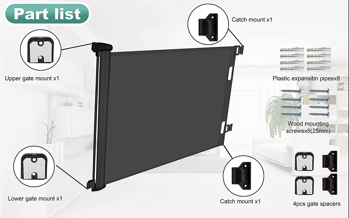 Retractable Baby Safety Gate -  Durable Portable Mesh Baby Gate/Dog Gate, Extra Wide Safety Gates 33" Tall, Extends up to 55" for Doorways, Stairs, Hallways, Banisters Indoor and Outdoor