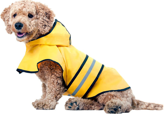 Dog Raincoat for Small Dogs | Dog Rain Jacket with Hood | Dog Rain Poncho | 100% Polyester | Water Proof | Yellow W/Grey Reflective Stripe | Perfect Rain Gear for Your Pet! by Ethical Pet