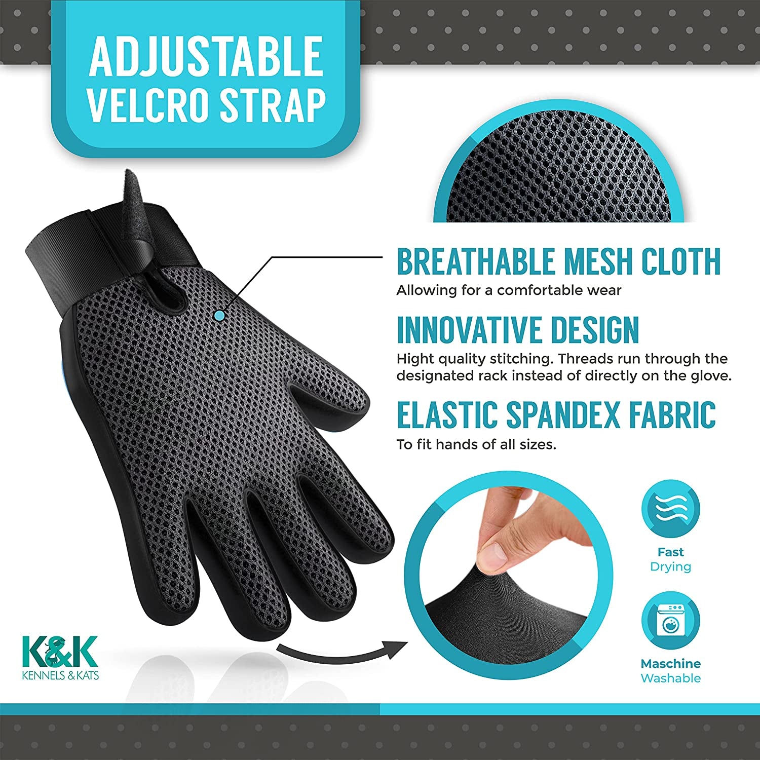 [Premium]K&K Pet Grooming Glove Gift Set. Easy, Mess Free Deshedding for Cat/Dog/Horse. One Pair Gentle BPA Free Mitt+Free Bath Brush for All Pet Hair Removal Needs-For a Clean Home & Happy Fur Babies