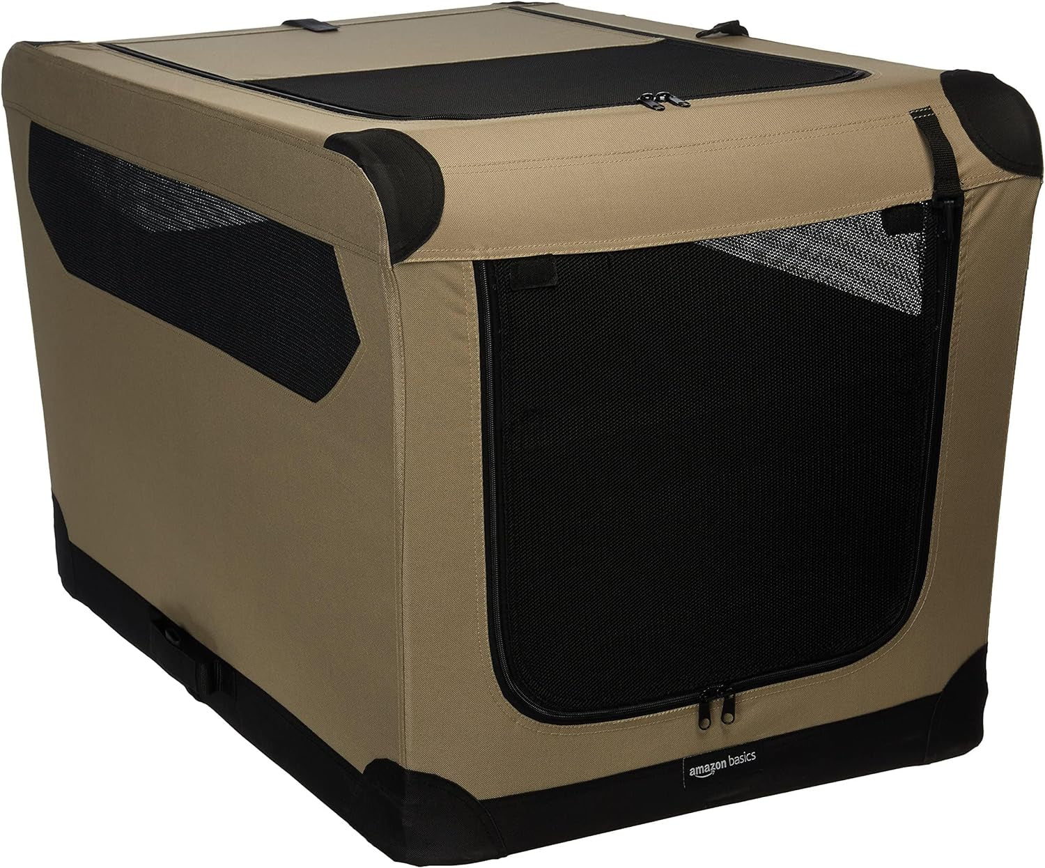 2-Door Collapsible Soft-Sided Folding Travel Crate Dog Kennel, Large, 60 X 60 X 91 Cm, Tan