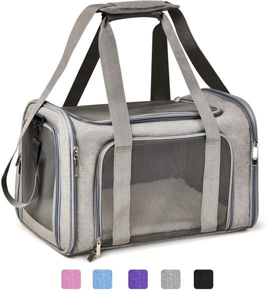 Cat Carriers Dog Carrier Pet Carrier for Small/Medium Cats Dogs Puppies (Up to 15Lbs), TSA Airline Approved Small Dog Carrier Soft Sided, Collapsible Waterproof Travel Puppy Carrier - Grey