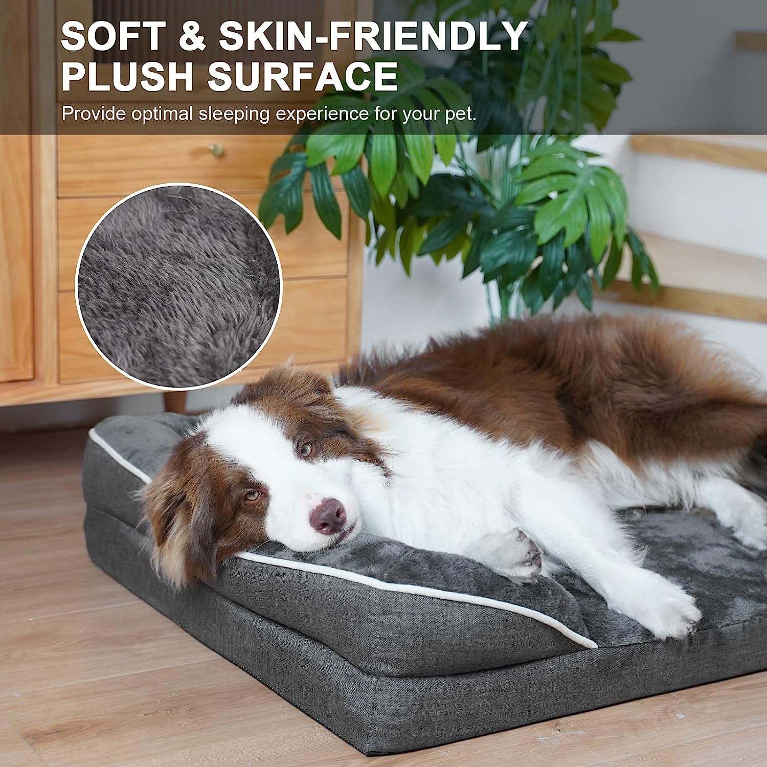 Dog Bed for Small Medium Dogs, Orthopedic Dog Sofa Bed Rectangle Pet Bed Washable Dog Bed Cozy Faux Fur Large Dog Bed Cushion, Dark Grey, Medium(72 * 53Cm)