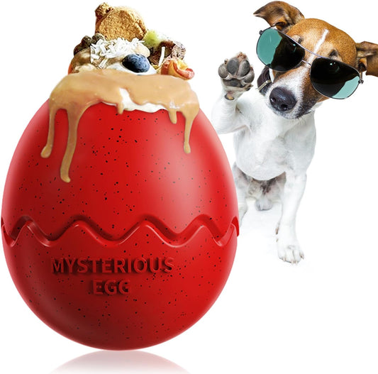 Interactive Treat Dispensing Dog Toy, Chew Toy for Aggressive Chewers, Fun Fetch, Durable & Dishwasher Safe (Red Egg)