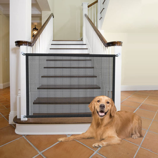 Dog Gate for Stairs Pet Gates for the House: Dogs Screen Mesh Gate for Doorways Stairways Indoor Safety, Black, 29''X38''