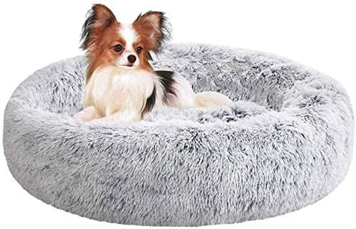 Calming Dog Bed, anti Anxiety Dog Bed, Plush Donut Dog Bed for Small Dogs, Medium, Large & X-Large, Soft Fuzzy Comfy Dog Bed in Faux Fur, Washable Cuddler Pet Bed, Multiple Sizes XS-XL (X-Large | 110Cm, Light Grey)