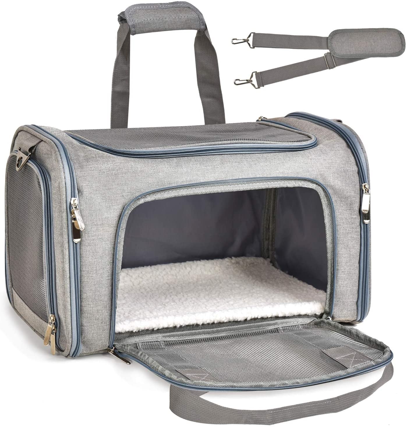 Cat Carriers Dog Carrier Pet Carrier for Small/Medium Cats Dogs Puppies (Up to 15Lbs), TSA Airline Approved Small Dog Carrier Soft Sided, Collapsible Waterproof Travel Puppy Carrier - Grey