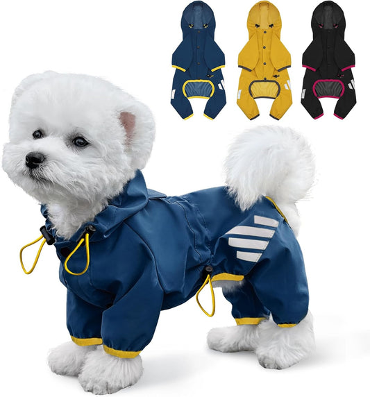 Dog Raincoat, Waterproof Dog Rain Jacket with Hood, Dog Rain Coat with Leash Hole, Reflective Strap for Small Medium Dogs, Lightweight Puppy Clothes(Blue,S)