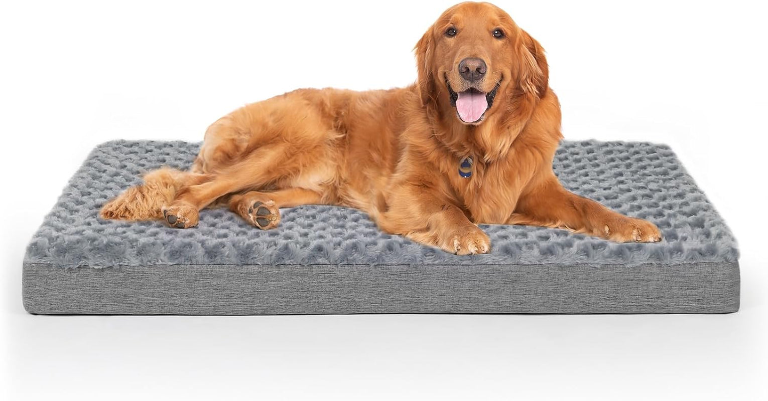 Dog Beds for Medium Large Dogs, Dog Crate Bed Washable Dog Bed Pad with Removeable Cover Faux Fur Surface, Orthopedic Pet Beds Dog Mattress Mat for Dogs up to 36KG, Grey, Xlarge