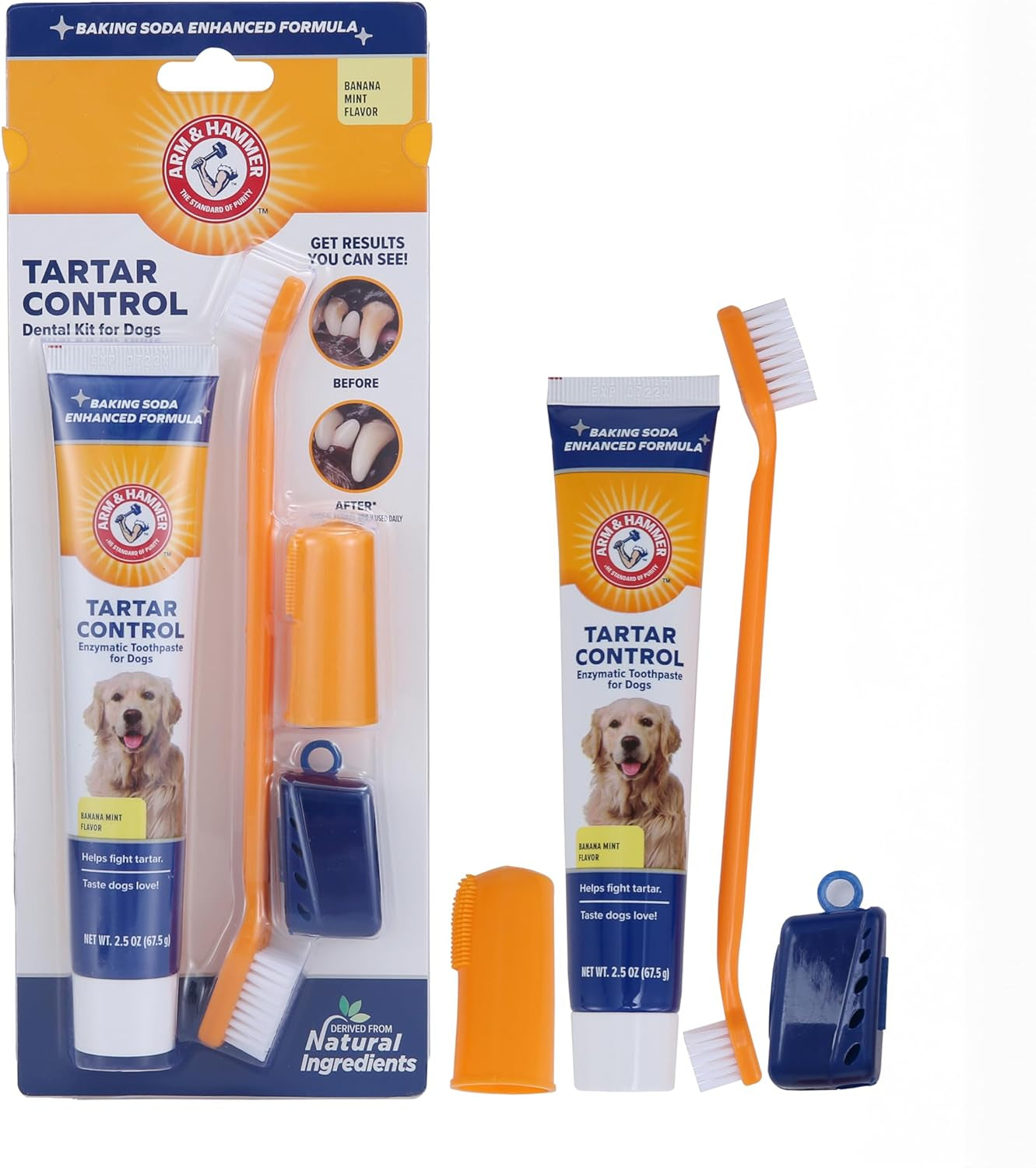 Dog Dental Care Tartar Control Kit for Dogs | Contains Toothpaste, Toothbrush & Fingerbrush | Reduces Plaque & Tartar Buildup, 3-Piece Kit, Banana Mint Flavor