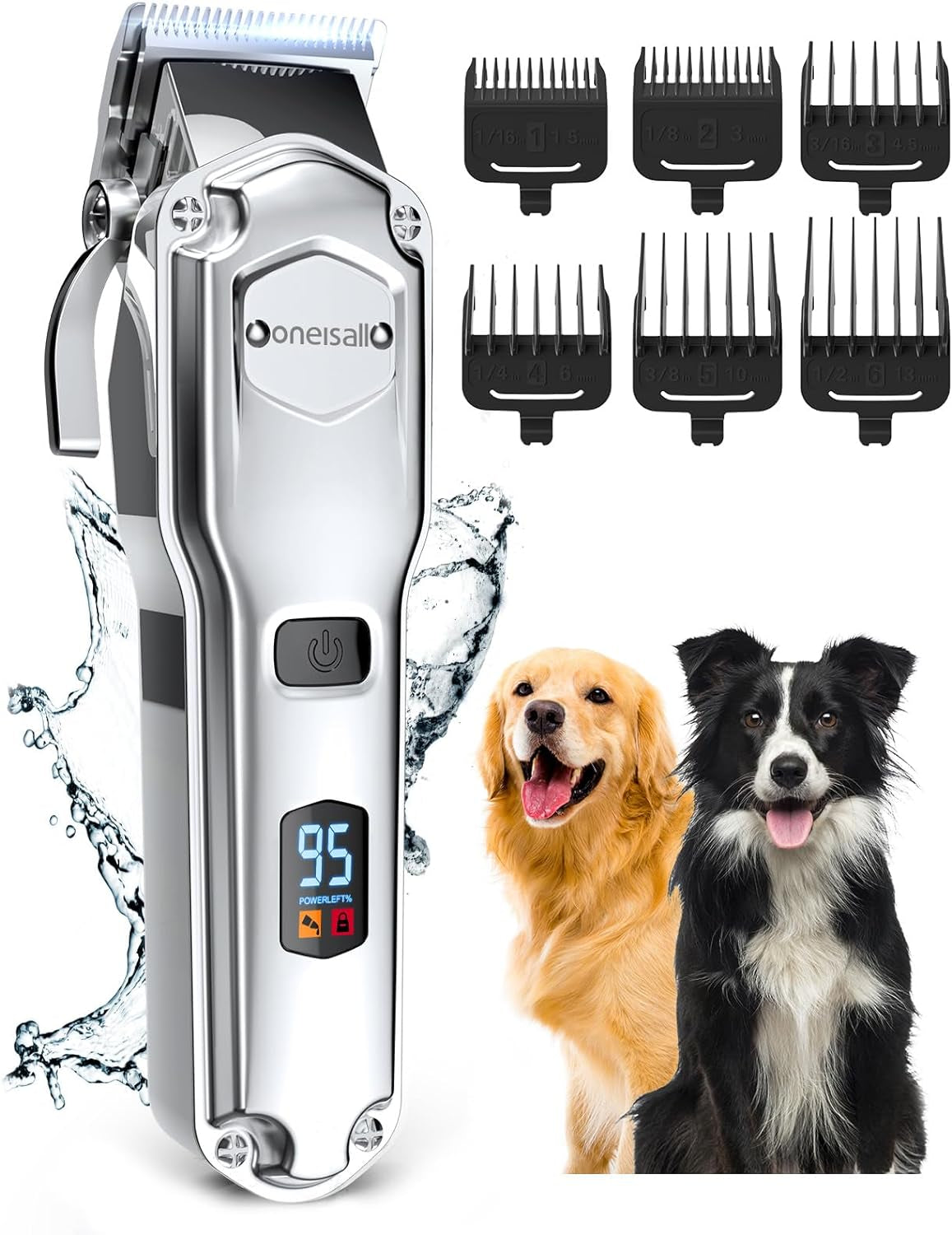 Dog Clippers for Grooming for Thick Heavy Coats/Low Noise Rechargeable Cordless Pet Shaver with Stainless Steel Blade/Waterproof Dog Shaver for Dogs Pets and Animals (Sliver)