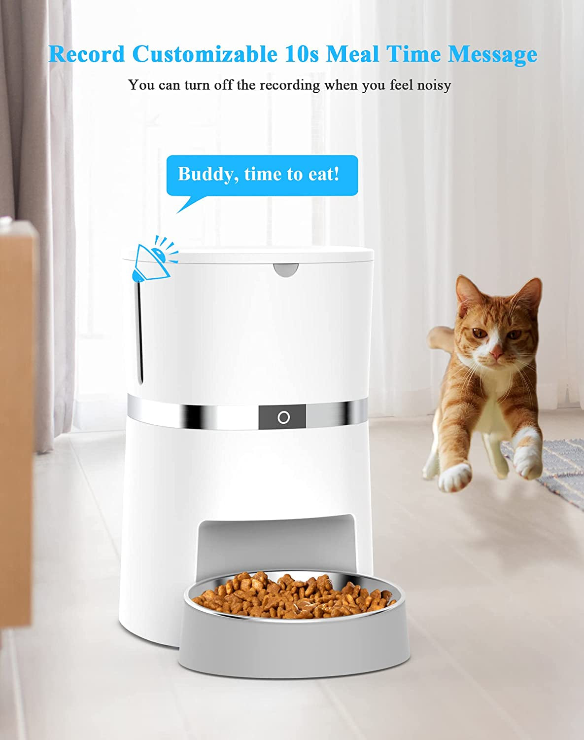 Automatic Cat Feeder,  Timed Pet Feeder Dry Food Dispenser for Cats & Dogs with Desiccant Bag, Programmable Portion Control, 10S Meal Call,1-6 Meals per Day, Dual Power, Stainless Bowl (S36)