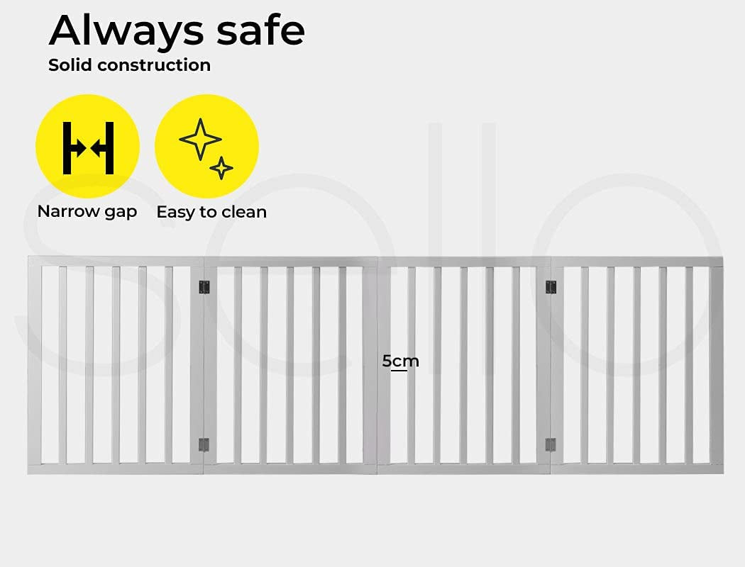 Portable Door Retractable Barrier 4-Panel Wooden Pet Fence White, Dog Gate Freestanding for Indoor Outdoor, Foldable Dog Gates for Doorways, No Drill Pet Barrier 185Cm X 60.5Cm