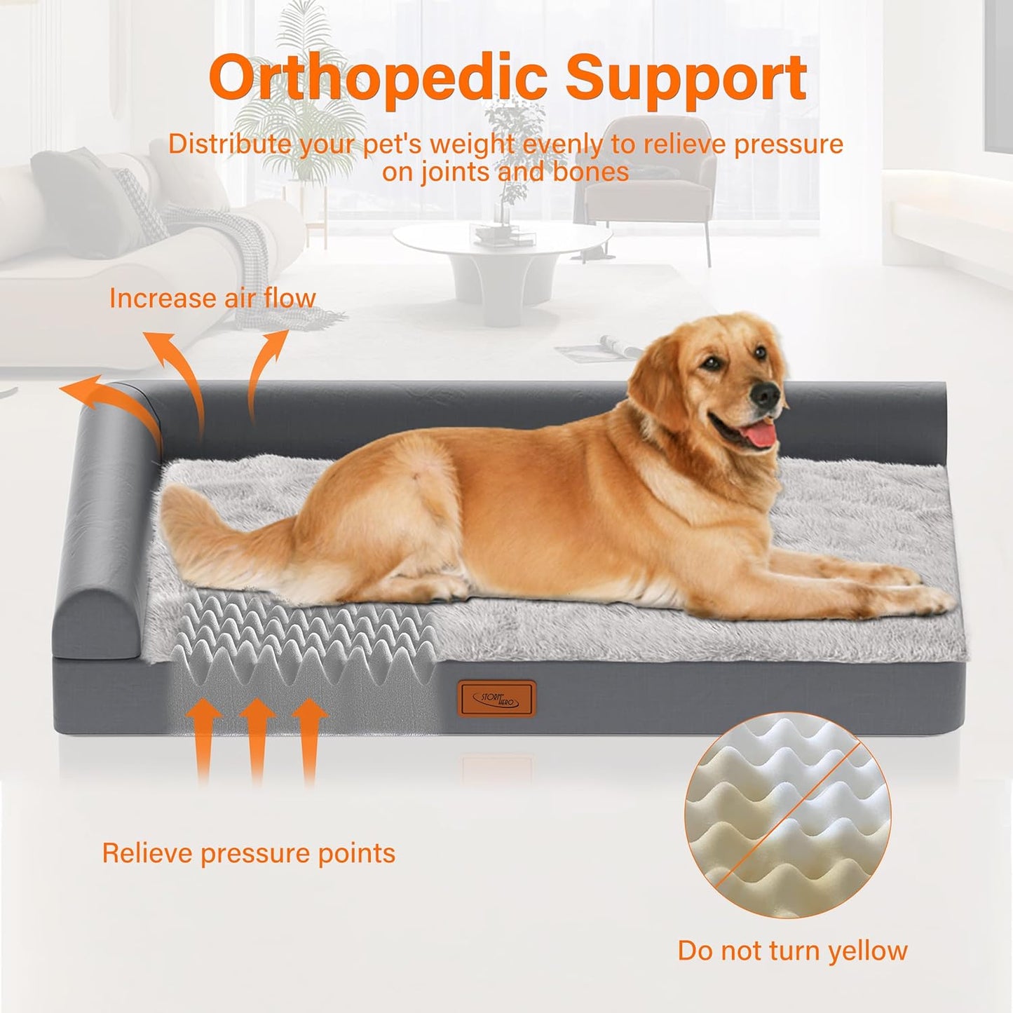 Stormhero Orthopedic Dog Bed, Large Dog Sofa Beds for Medium, Large Dogs, Memory Foam Anxiety Pet Bed X Large with Warm Mattress Cushion, Washable Dog Bedding Firm Support Pet Crate Bed