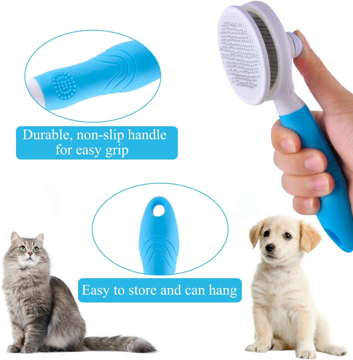 Cat Brush, Self Cleaning Slicker Brushes for Shedding and Grooming Removes Loose Undercoat, Mats and Tangled Hair Grooming Comb for Cats Dogs Brush Massage-Self Cleaning